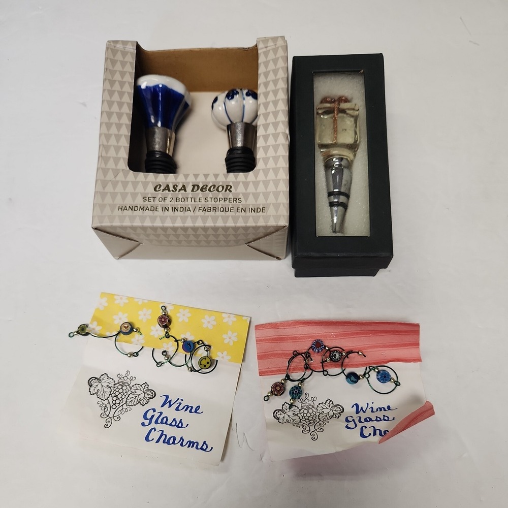 Wine stoppers & Wine Charms New Lot of 3 Stoppers And 12 charms